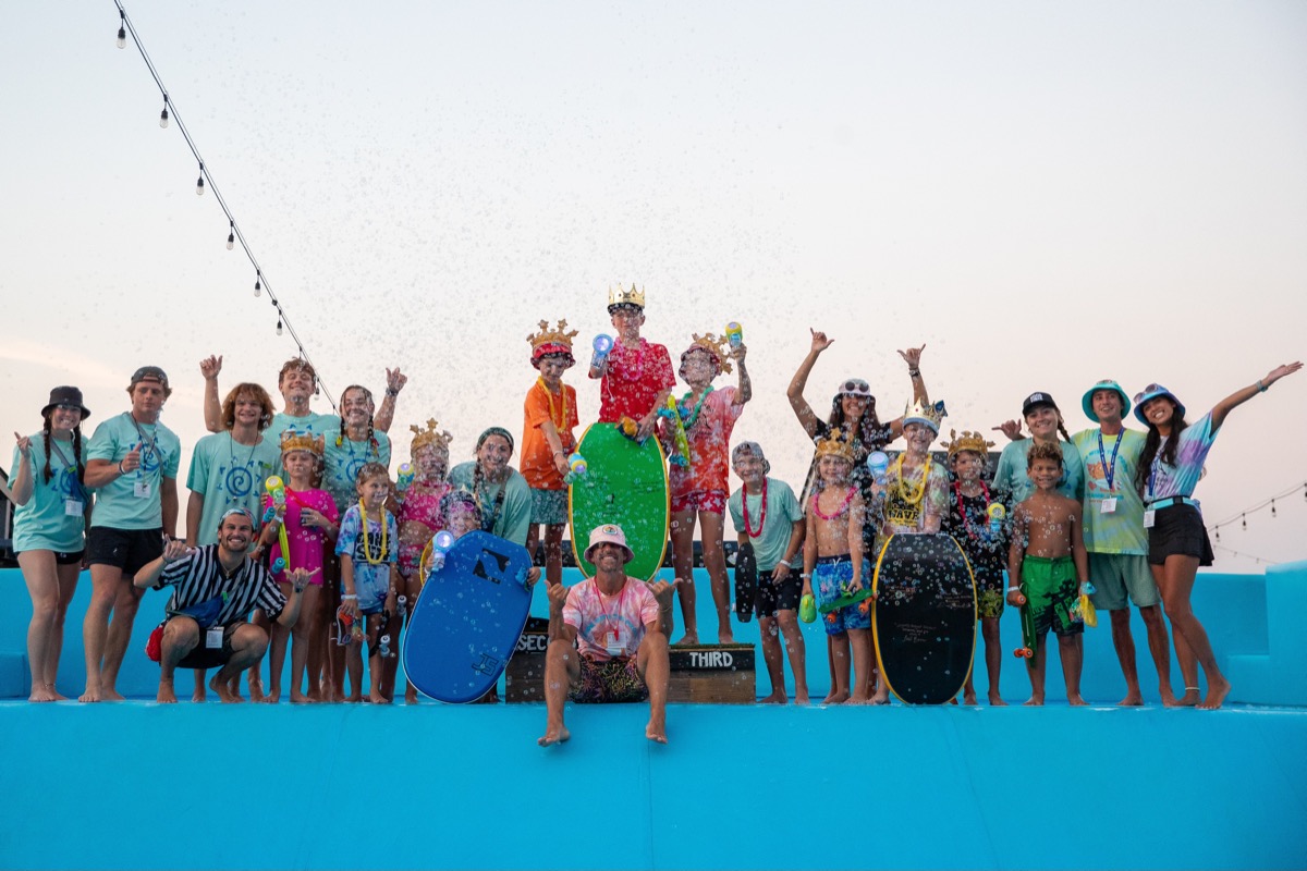 Students celebrating at the Surf Shack FlowRider